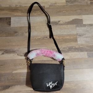 Luv Betsey Johnson Faux Fur Crossbody Luv Betsy logo Black Purse Bag